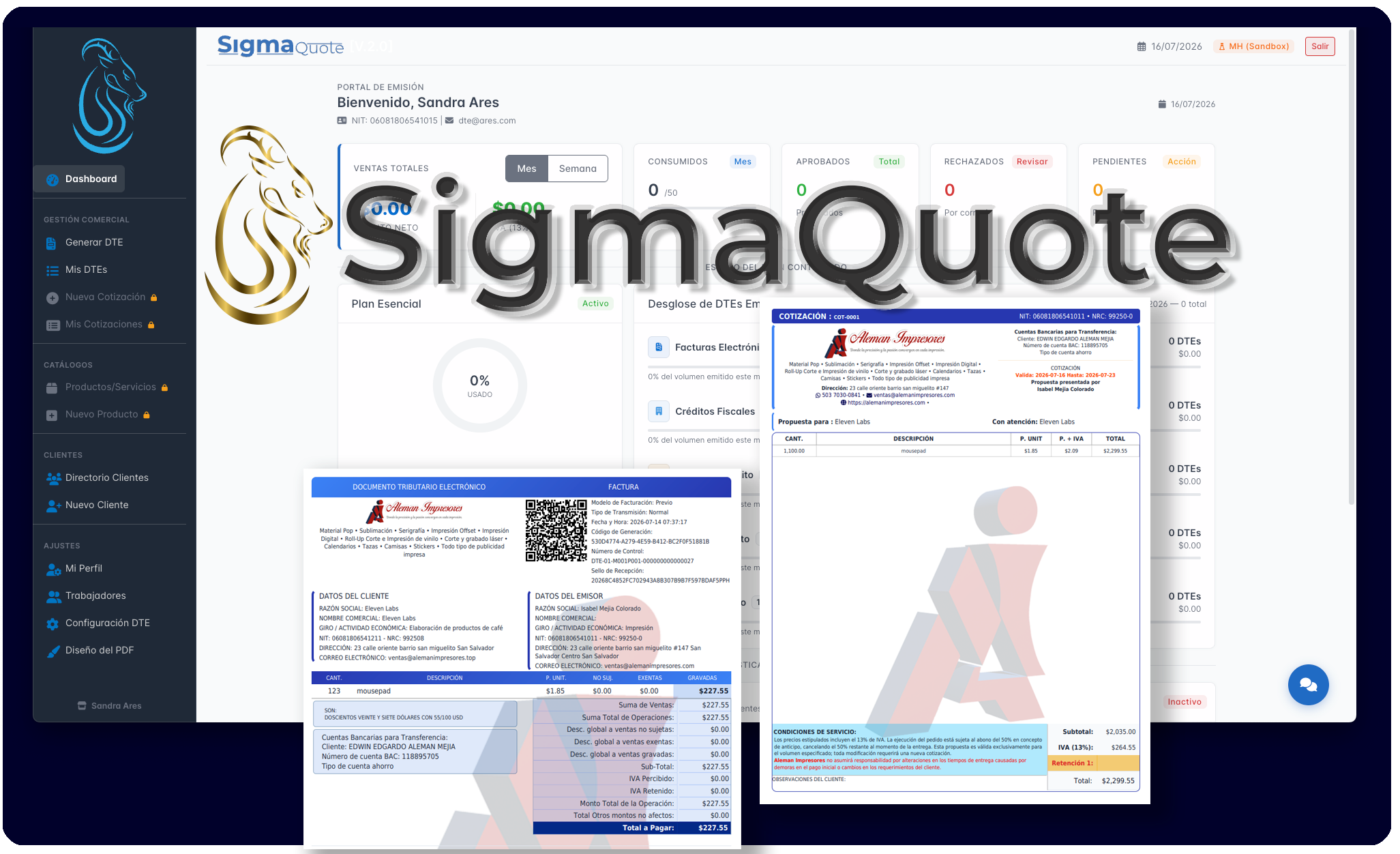SigmaQuote Dashboard Preview